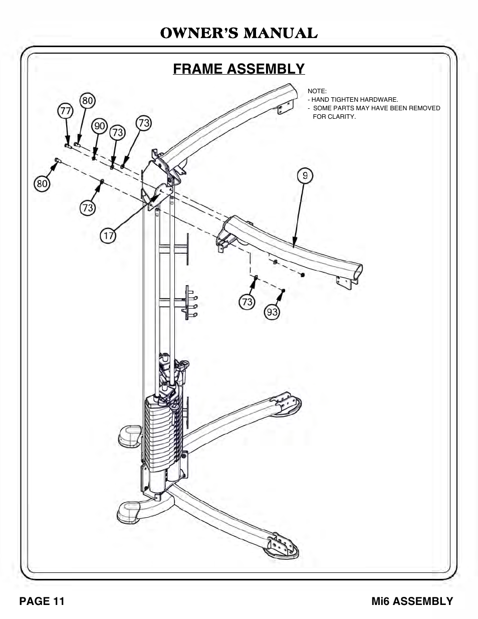 Frame assembly owner’s manual | Hoist Fitness Mi6 User Manual | Page 12 / 79