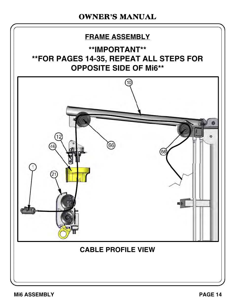 Owner’s manual cable profile view frame assembly | Hoist Fitness Mi6 User Manual | Page 15 / 79