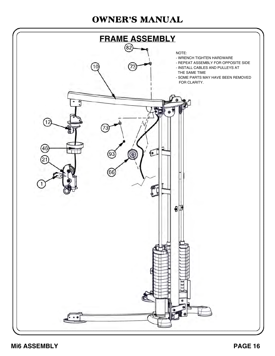 Frame assembly owner’s manual | Hoist Fitness Mi6 User Manual | Page 17 / 79