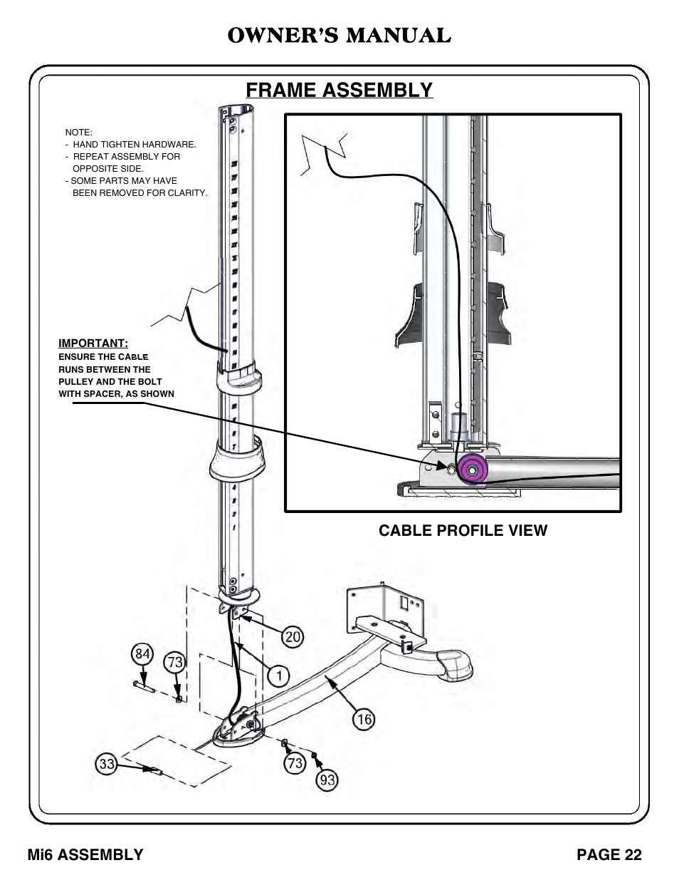 Owner’s manual frame assembly | Hoist Fitness Mi6 User Manual | Page 23 / 79