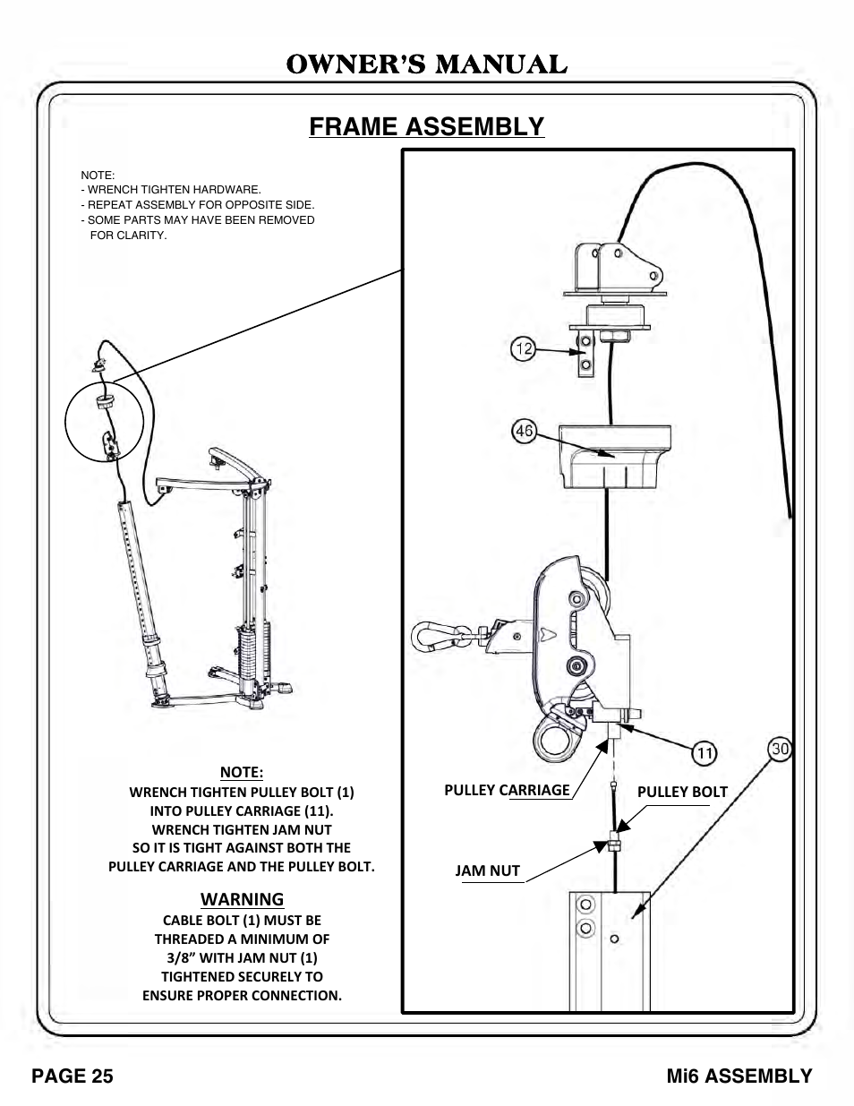 Owner’s manual frame assembly | Hoist Fitness Mi6 User Manual | Page 26 / 79