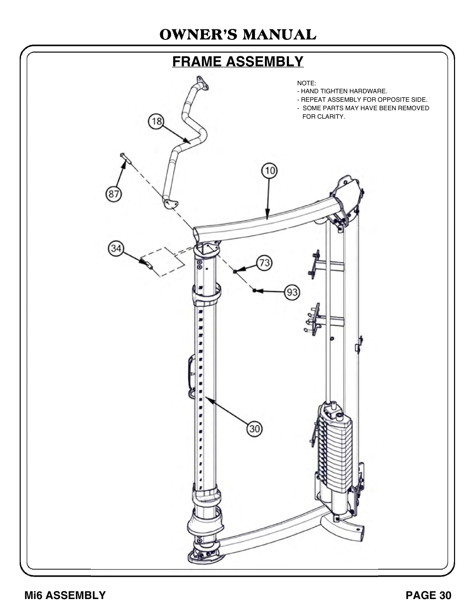 Owner’s manual frame assembly | Hoist Fitness Mi6 User Manual | Page 31 / 79