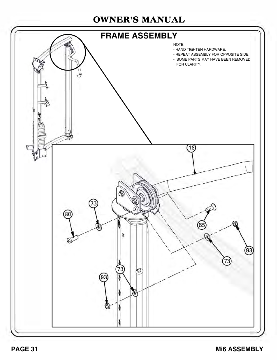 Frame assembly owner’s manual | Hoist Fitness Mi6 User Manual | Page 32 / 79