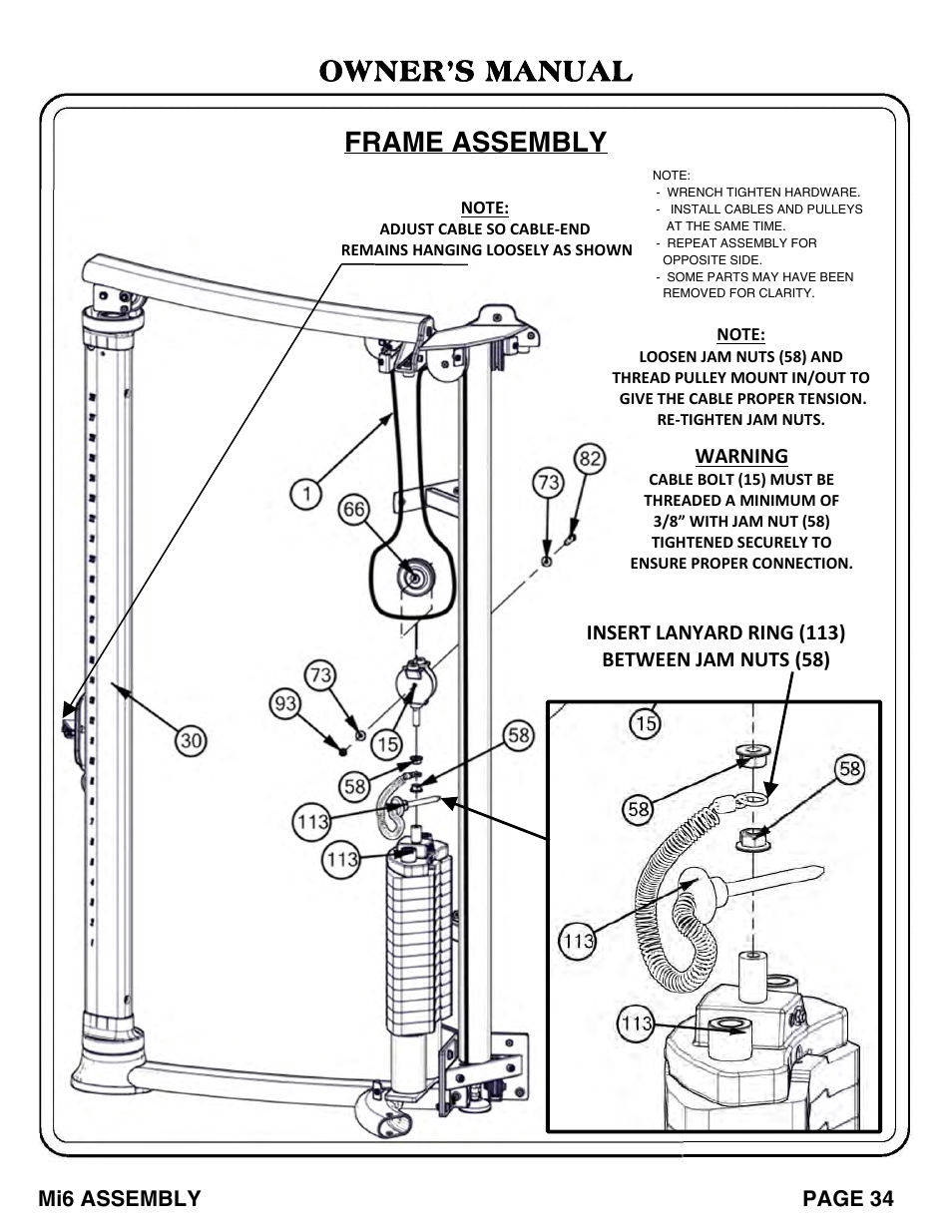 Frame assembly owner’s manual | Hoist Fitness Mi6 User Manual | Page 35 / 79