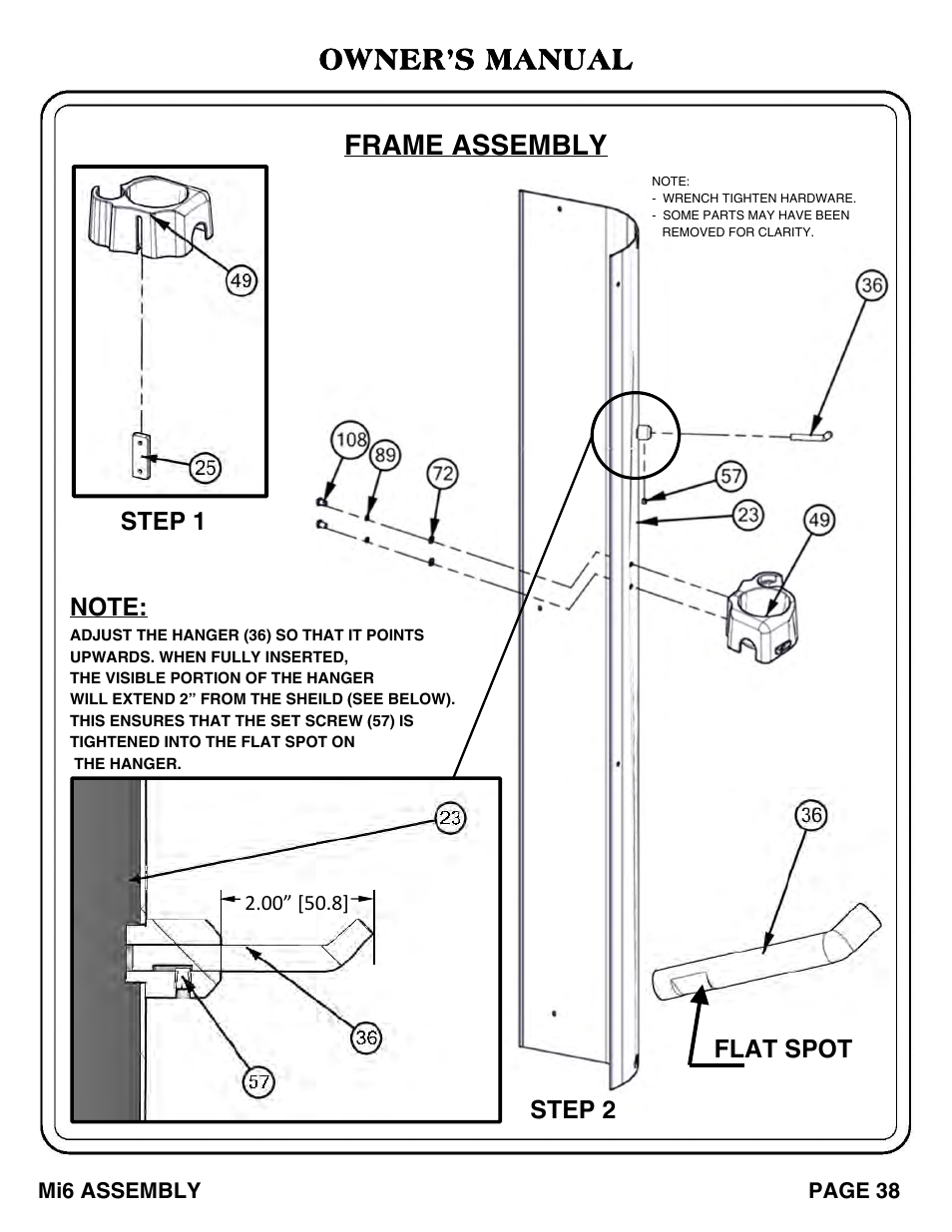 Owner’s manual, Frame assembly | Hoist Fitness Mi6 User Manual | Page 39 / 79