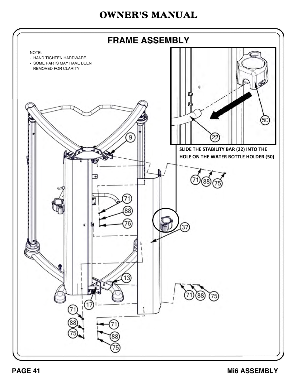 Owner’s manual frame assembly | Hoist Fitness Mi6 User Manual | Page 42 / 79