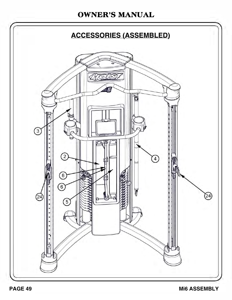 Owner’s manual accessories (assembled) | Hoist Fitness Mi6 User Manual | Page 50 / 79