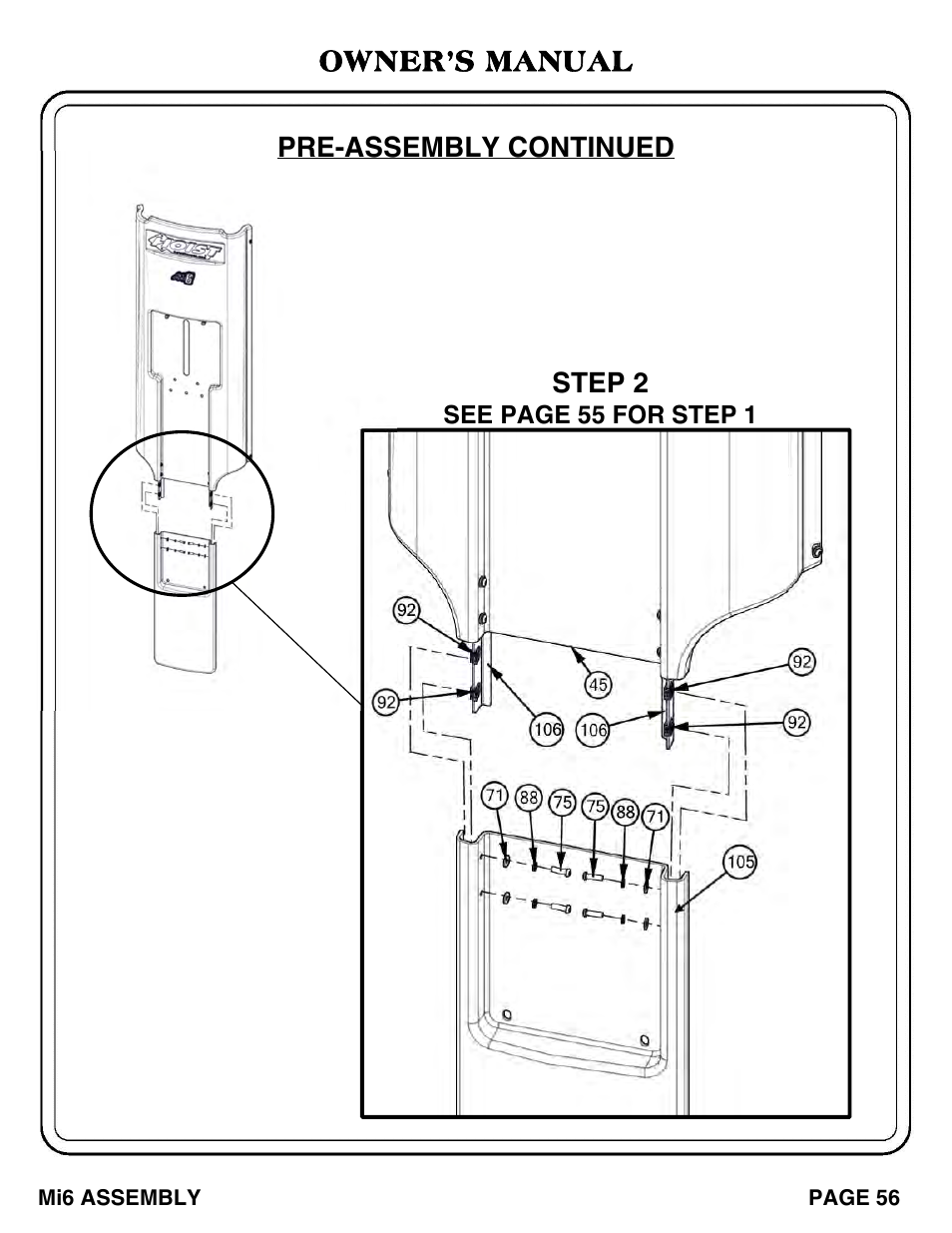 Pre-assembly continued owner’s manual step 2 | Hoist Fitness Mi6 User Manual | Page 57 / 79