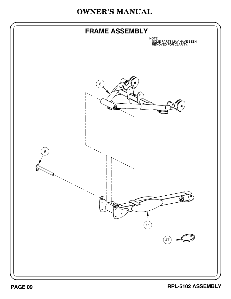Owner's manual, Frame assembly | Hoist Fitness RPL-5102 User Manual | Page 10 / 50