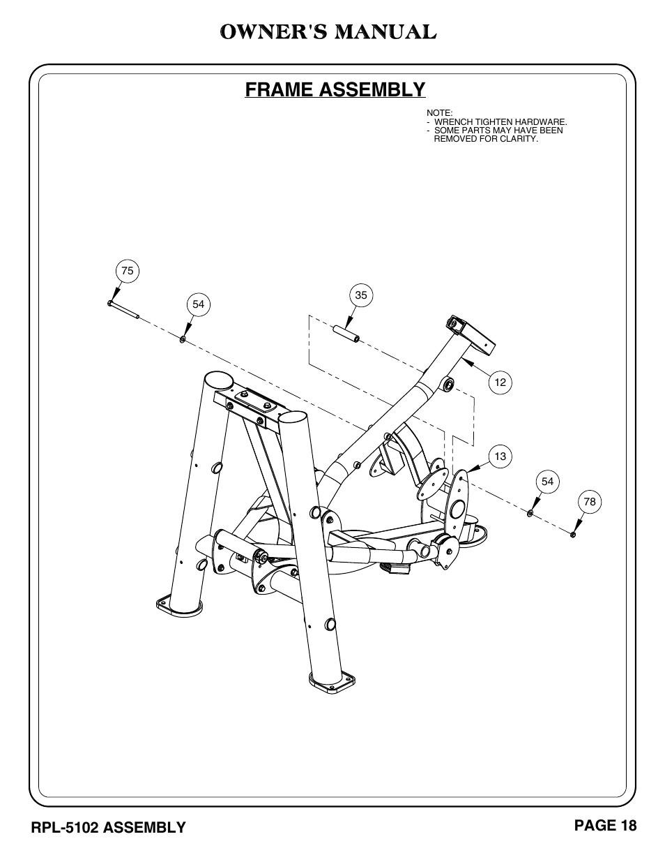 Owner's manual, Frame assembly | Hoist Fitness RPL-5102 User Manual | Page 19 / 50