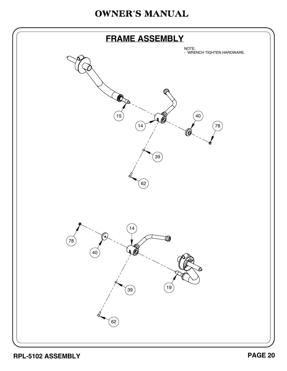 Frame assembly owner's manual, Rpl-5102 assembly, Page 20 | Hoist Fitness RPL-5102 User Manual | Page 21 / 50