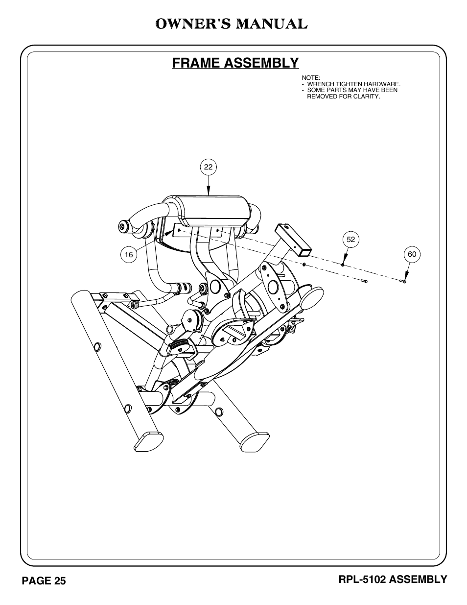 Owner's manual, Frame assembly | Hoist Fitness RPL-5102 User Manual | Page 26 / 50