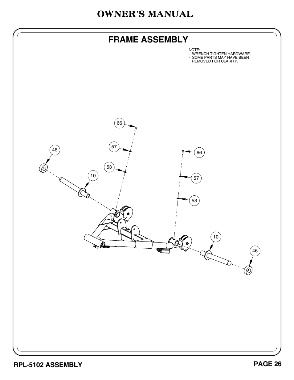Owner's manual frame assembly | Hoist Fitness RPL-5102 User Manual | Page 27 / 50