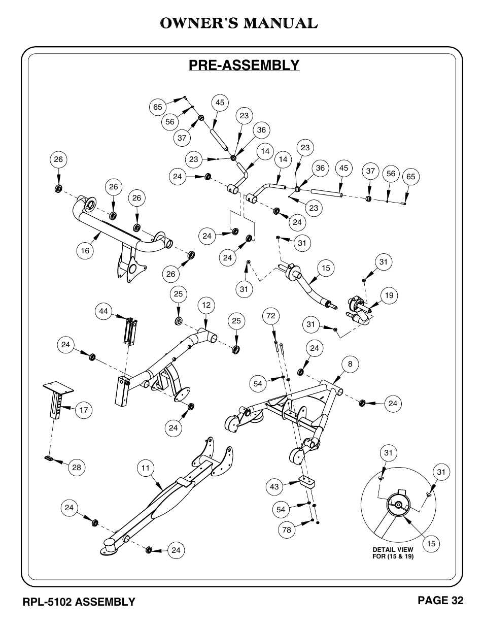 Owner's manual, Pre-assembly | Hoist Fitness RPL-5102 User Manual | Page 33 / 50