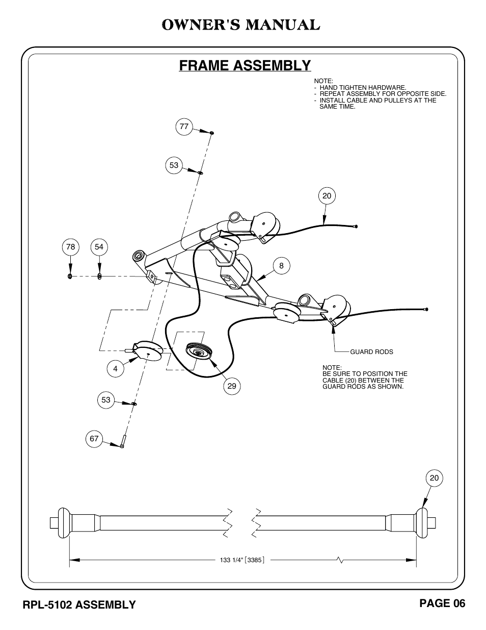 Owner's manual, Frame assembly | Hoist Fitness RPL-5102 User Manual | Page 7 / 50