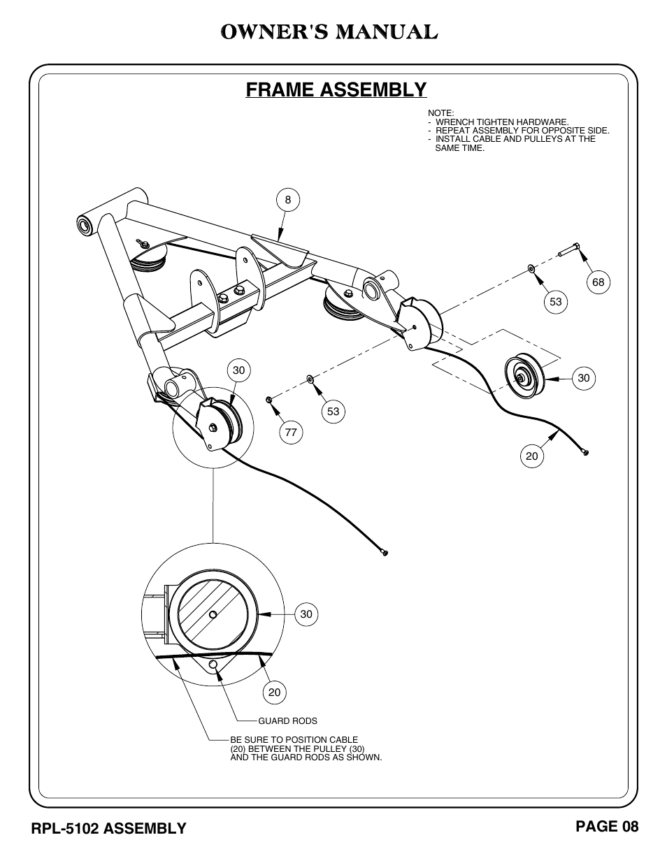 Frame assembly, Owner's manual | Hoist Fitness RPL-5102 User Manual | Page 9 / 50