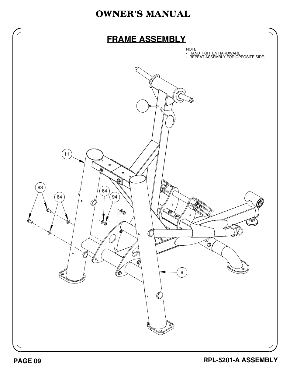 Frame assembly, Owner's manual | Hoist Fitness RPL-5201-A User Manual | Page 10 / 43