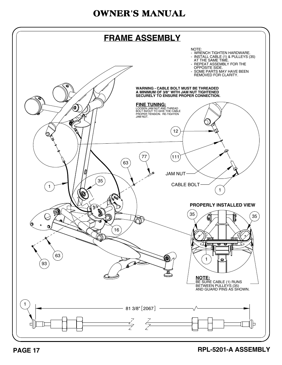 Frame assembly, Owner's manual | Hoist Fitness RPL-5201-A User Manual | Page 18 / 43