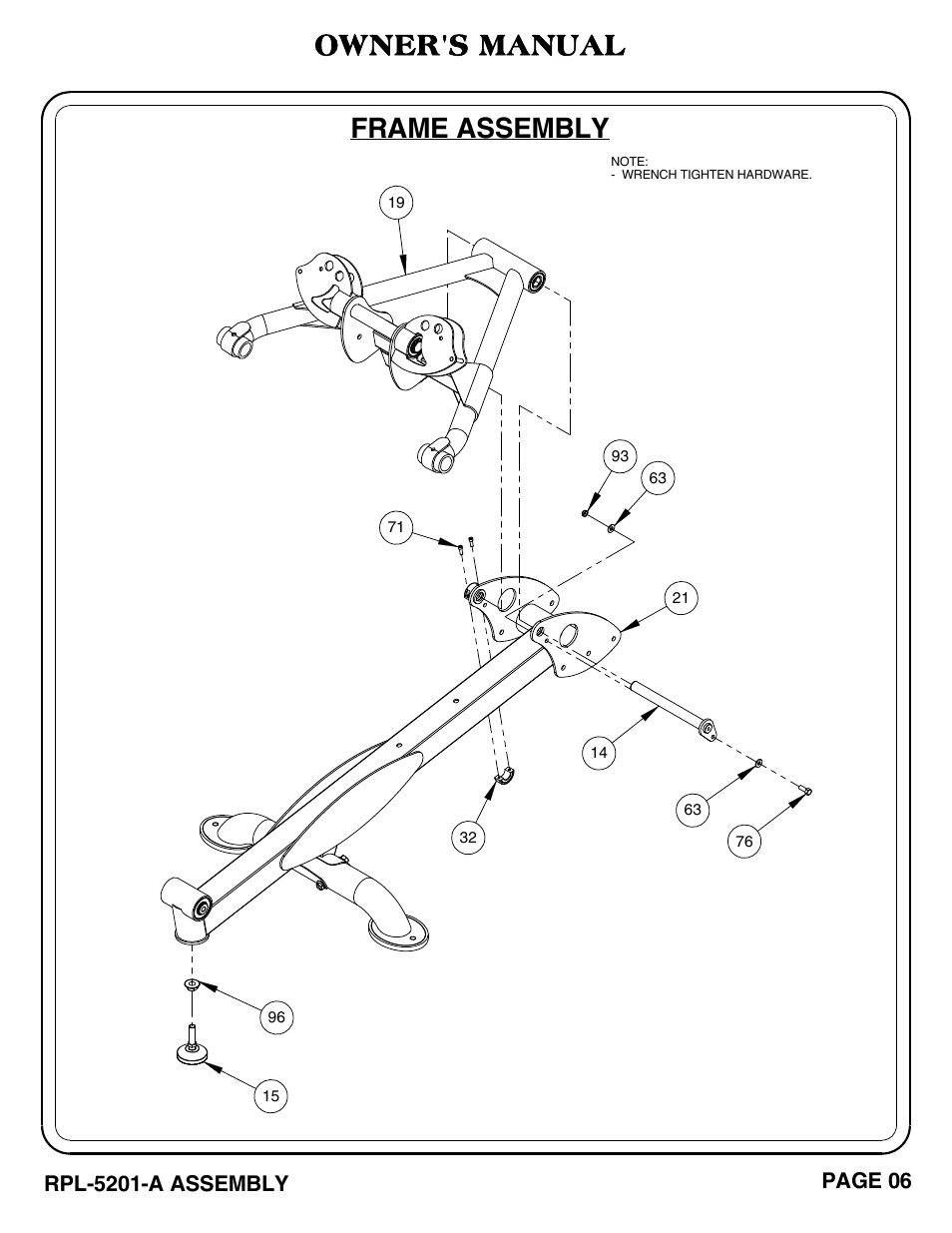 Frame assembly, Owner's manual | Hoist Fitness RPL-5201-A User Manual | Page 7 / 43