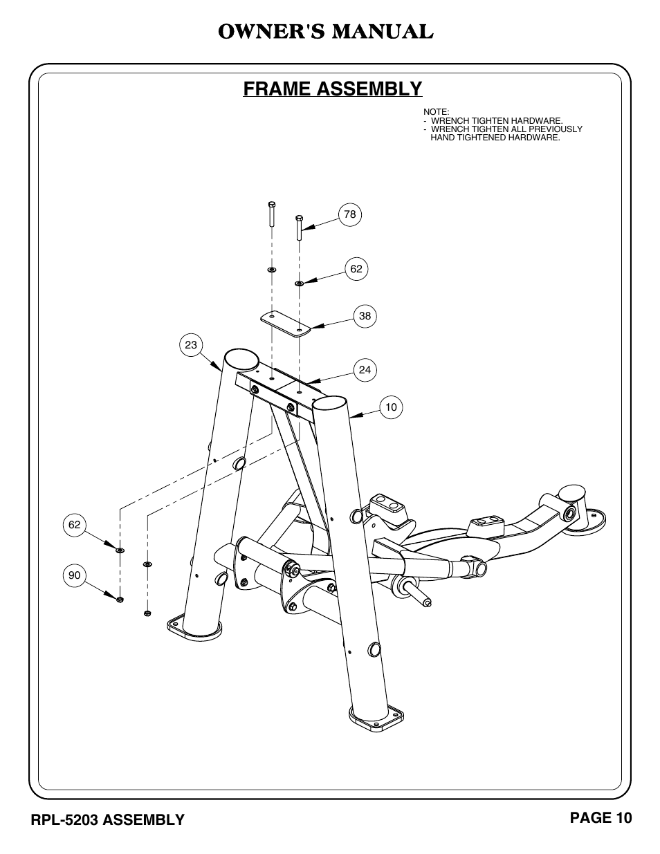 Frame assembly, Owner's manual | Hoist Fitness RPL-5203 User Manual | Page 11 / 50