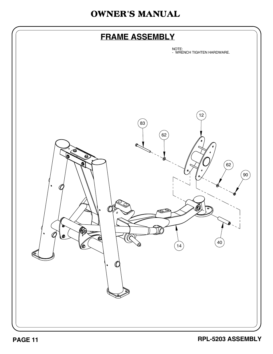 Rpl-5203_pg 11-12.pdf, Frame assembly, Owner's manual | Hoist Fitness RPL-5203 User Manual | Page 12 / 50
