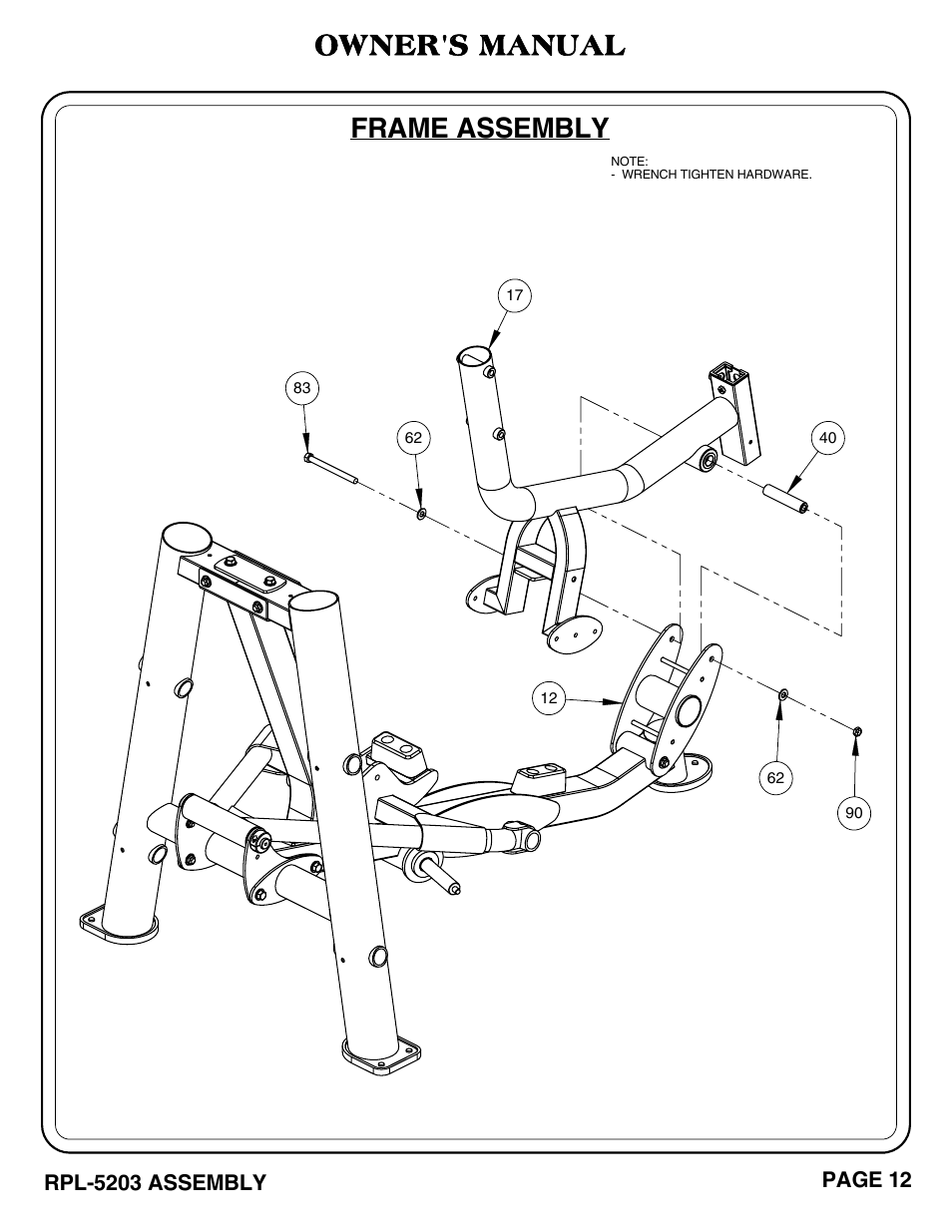 Frame assembly, Owner's manual | Hoist Fitness RPL-5203 User Manual | Page 13 / 50