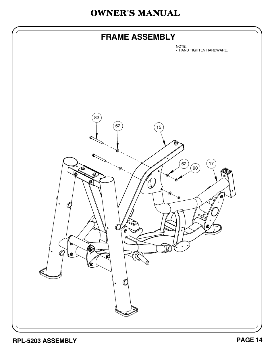 Frame assembly, Owner's manual | Hoist Fitness RPL-5203 User Manual | Page 15 / 50