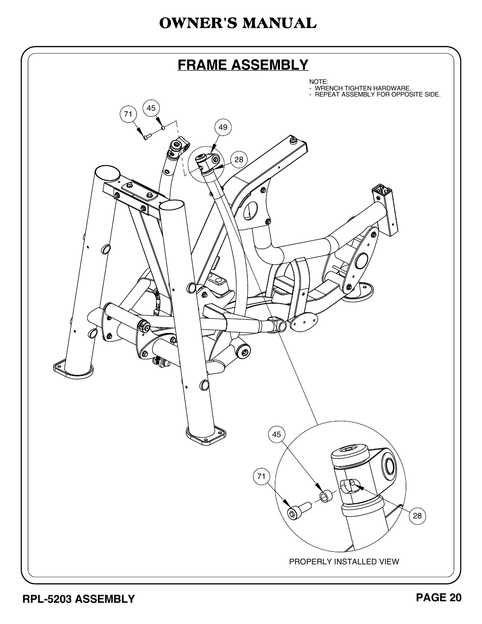 Frame assembly, Owner's manual | Hoist Fitness RPL-5203 User Manual | Page 21 / 50