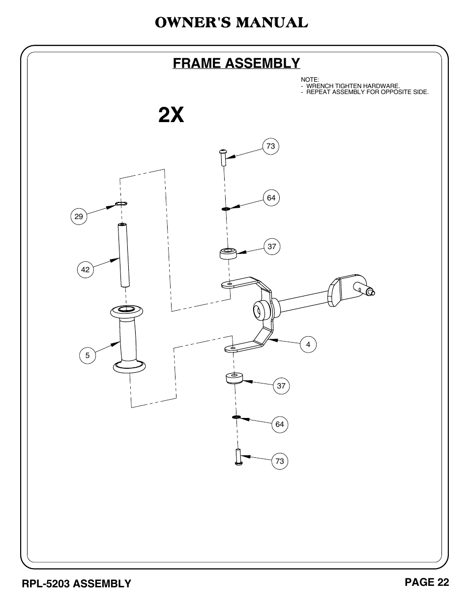 Frame assembly, Owner's manual | Hoist Fitness RPL-5203 User Manual | Page 23 / 50