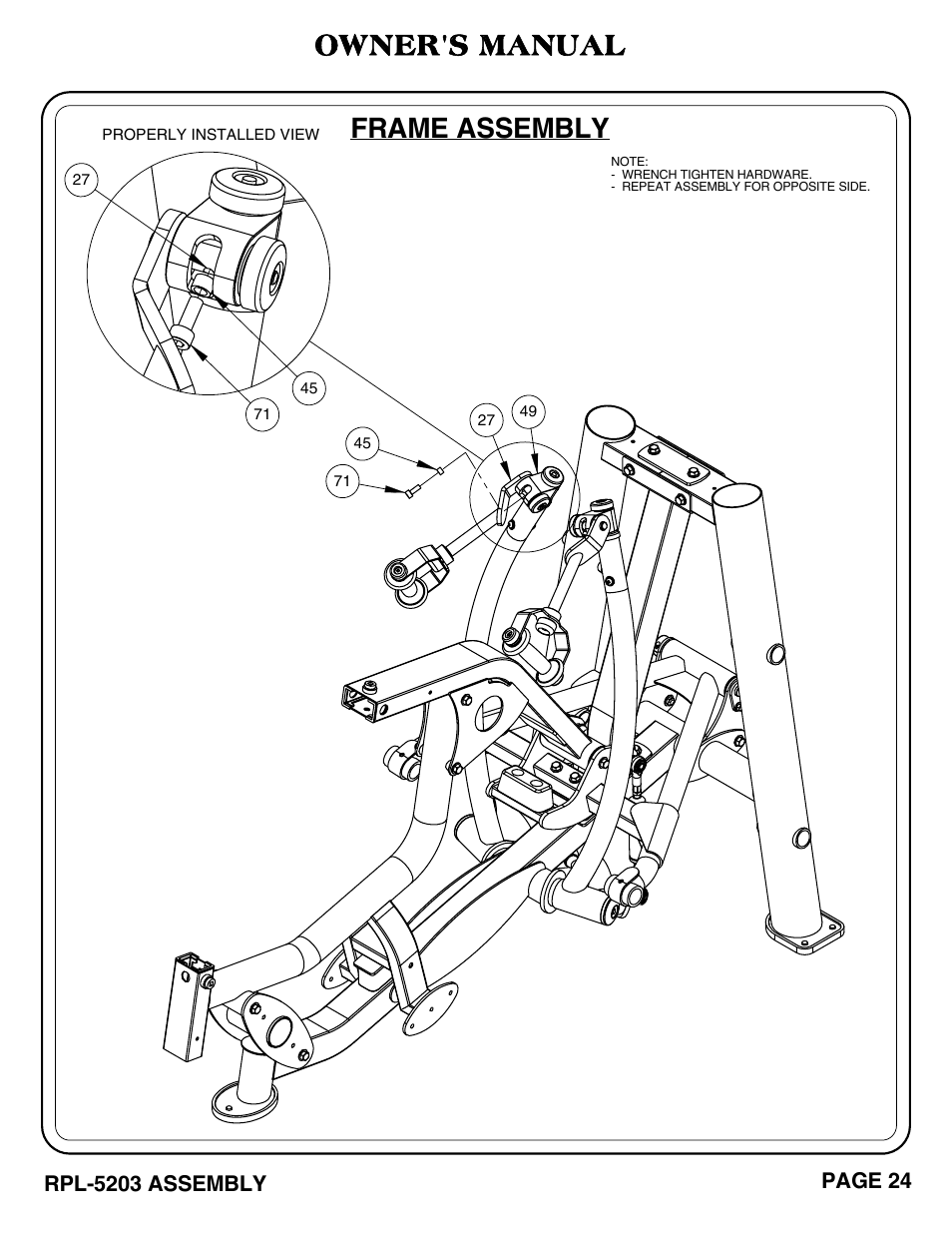 Frame assembly, Owner's manual | Hoist Fitness RPL-5203 User Manual | Page 25 / 50