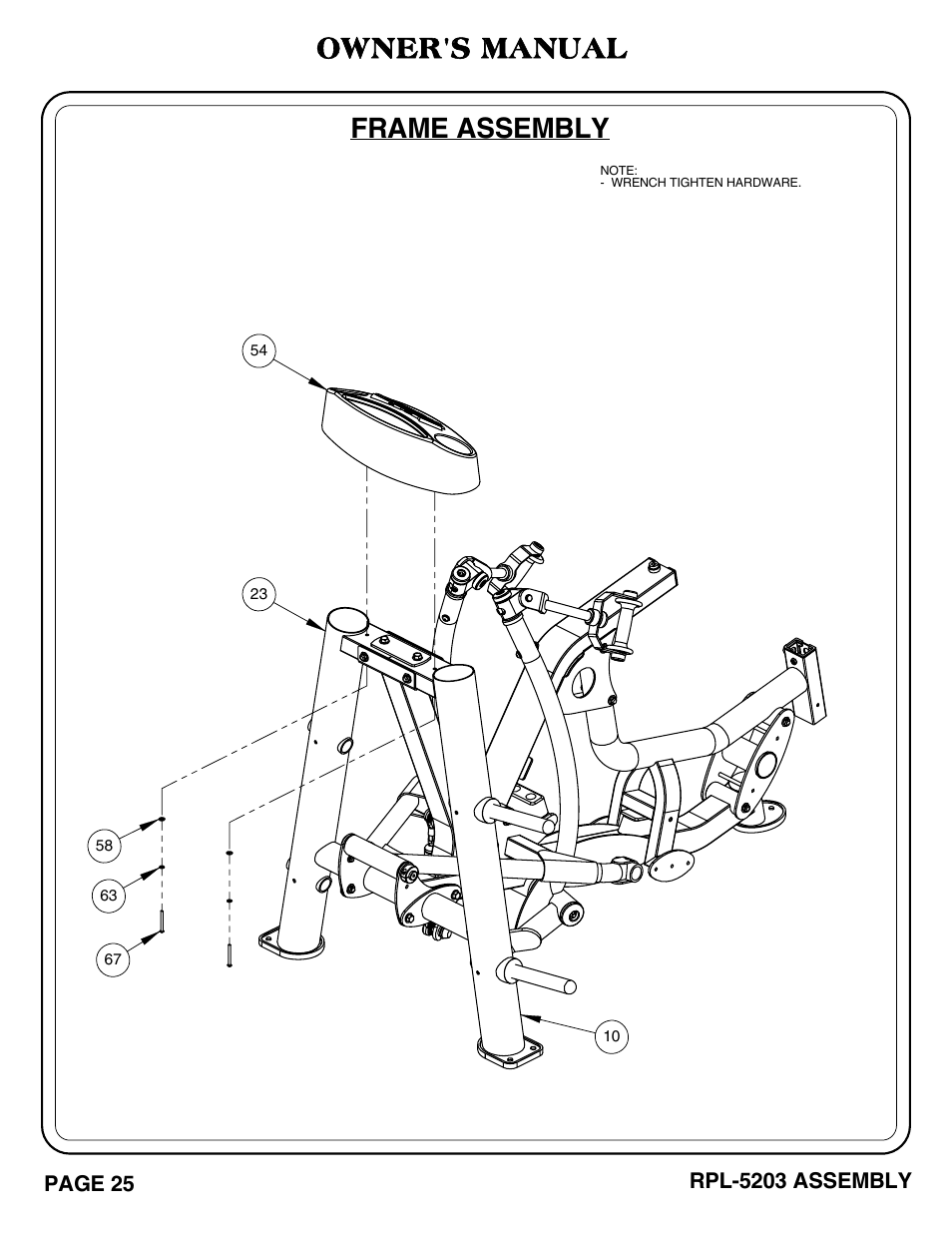 Rpl-5203_pg 25-26.pdf, Frame assembly, Owner's manual | Hoist Fitness RPL-5203 User Manual | Page 26 / 50