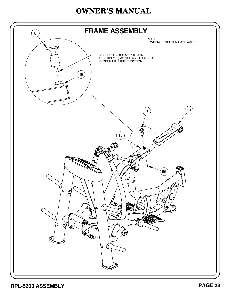 Frame assembly, Owner's manual | Hoist Fitness RPL-5203 User Manual | Page 29 / 50