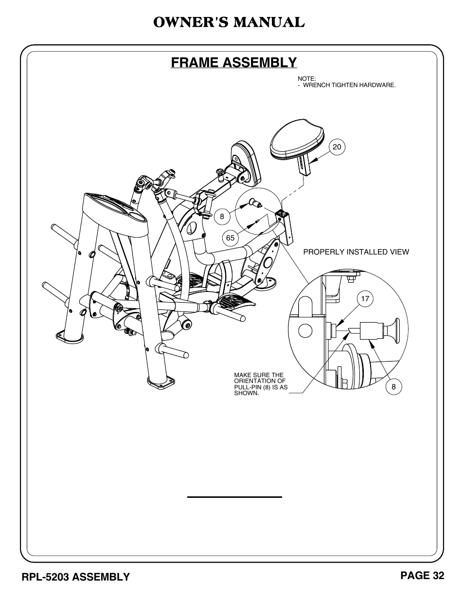 Important, Frame assembly, Owner's manual | Hoist Fitness RPL-5203 User Manual | Page 33 / 50