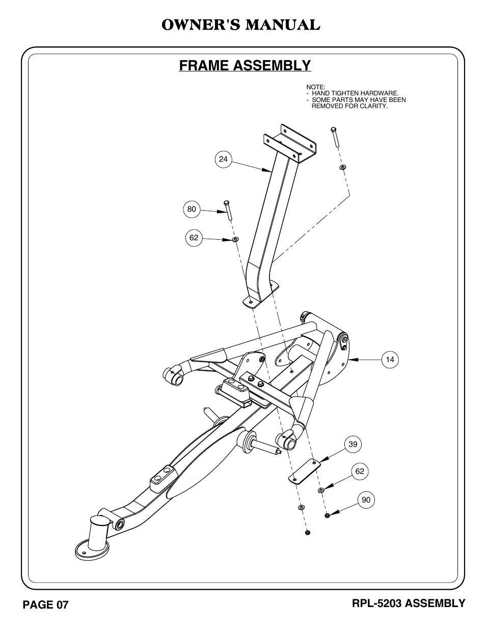 Rpl-5203_pg 07-08.pdf, Frame assembly, Owner's manual | Hoist Fitness RPL-5203 User Manual | Page 8 / 50