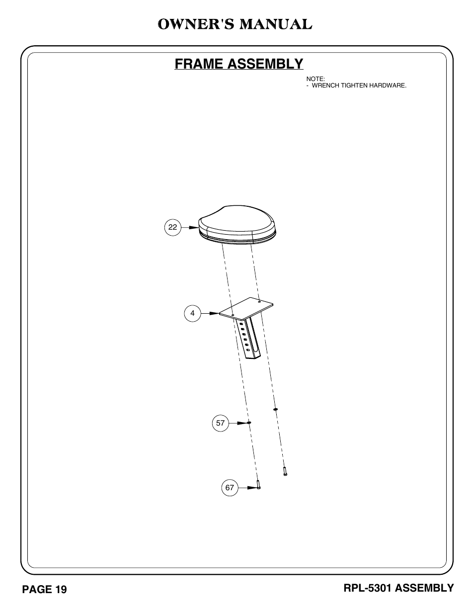 Owner's manual, Frame assembly | Hoist Fitness RPL-5301 User Manual | Page 22 / 48