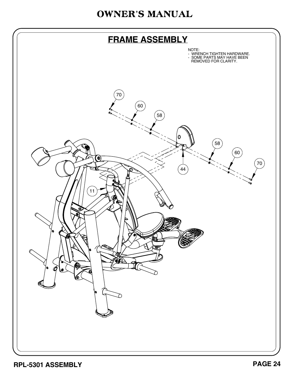 Frame assembly, Owner's manual | Hoist Fitness RPL-5301 User Manual | Page 27 / 48