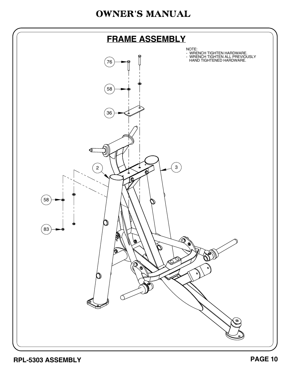 Owner's manual, Frame assembly | Hoist Fitness RPL-5303 User Manual | Page 13 / 48