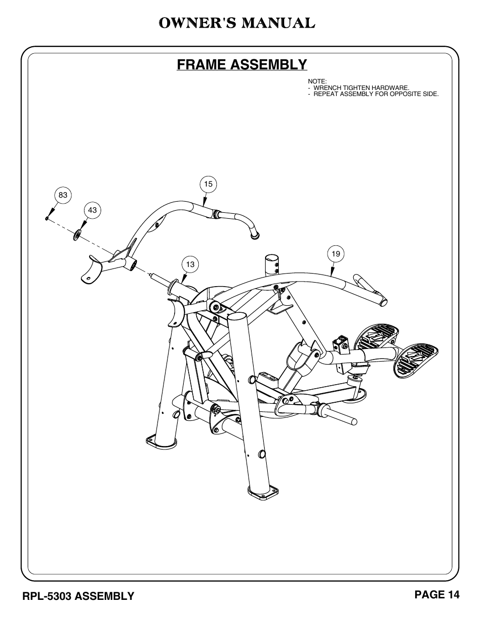 Owner's manual, Frame assembly | Hoist Fitness RPL-5303 User Manual | Page 17 / 48