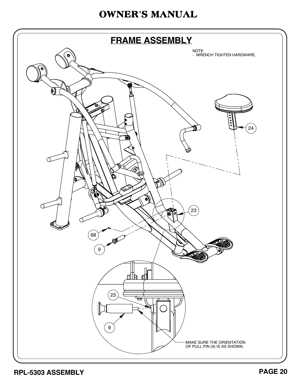 Frame assembly, Owner's manual | Hoist Fitness RPL-5303 User Manual | Page 23 / 48