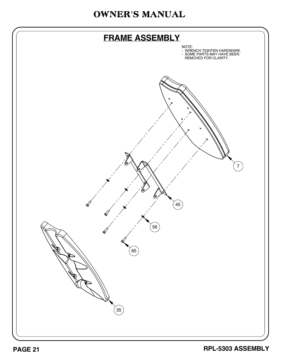 Owner's manual, Frame assembly | Hoist Fitness RPL-5303 User Manual | Page 24 / 48