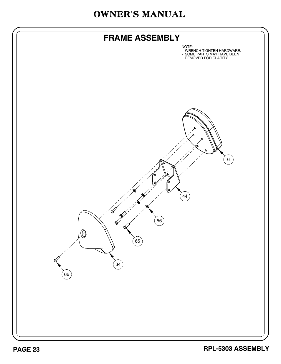 Owner's manual, Frame assembly | Hoist Fitness RPL-5303 User Manual | Page 26 / 48