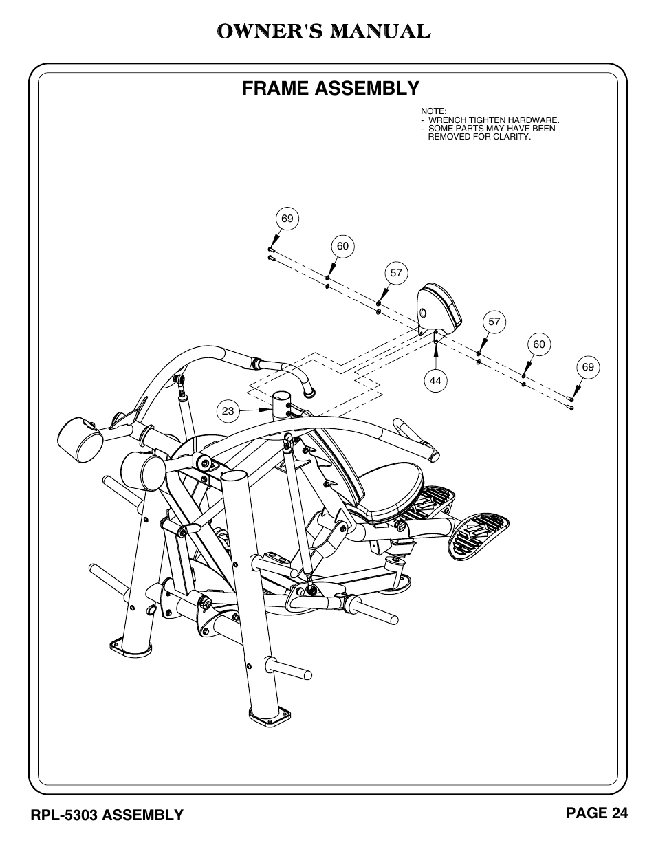 Owner's manual, Frame assembly | Hoist Fitness RPL-5303 User Manual | Page 27 / 48