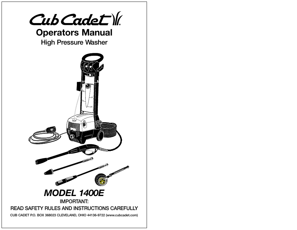 Cub Cadet 1400E User Manual | 8 pages