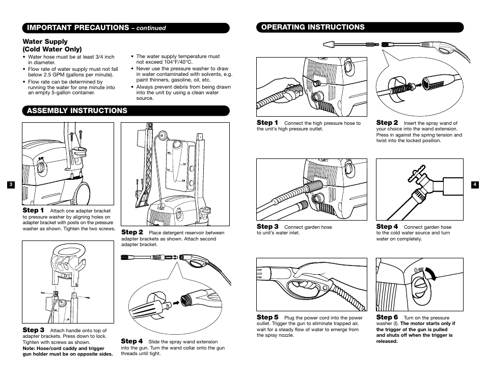 Assembly instructions operating instructions, Assembly instructions, Important precautions | Operating instructions | Cub Cadet 1400E User Manual | Page 3 / 8