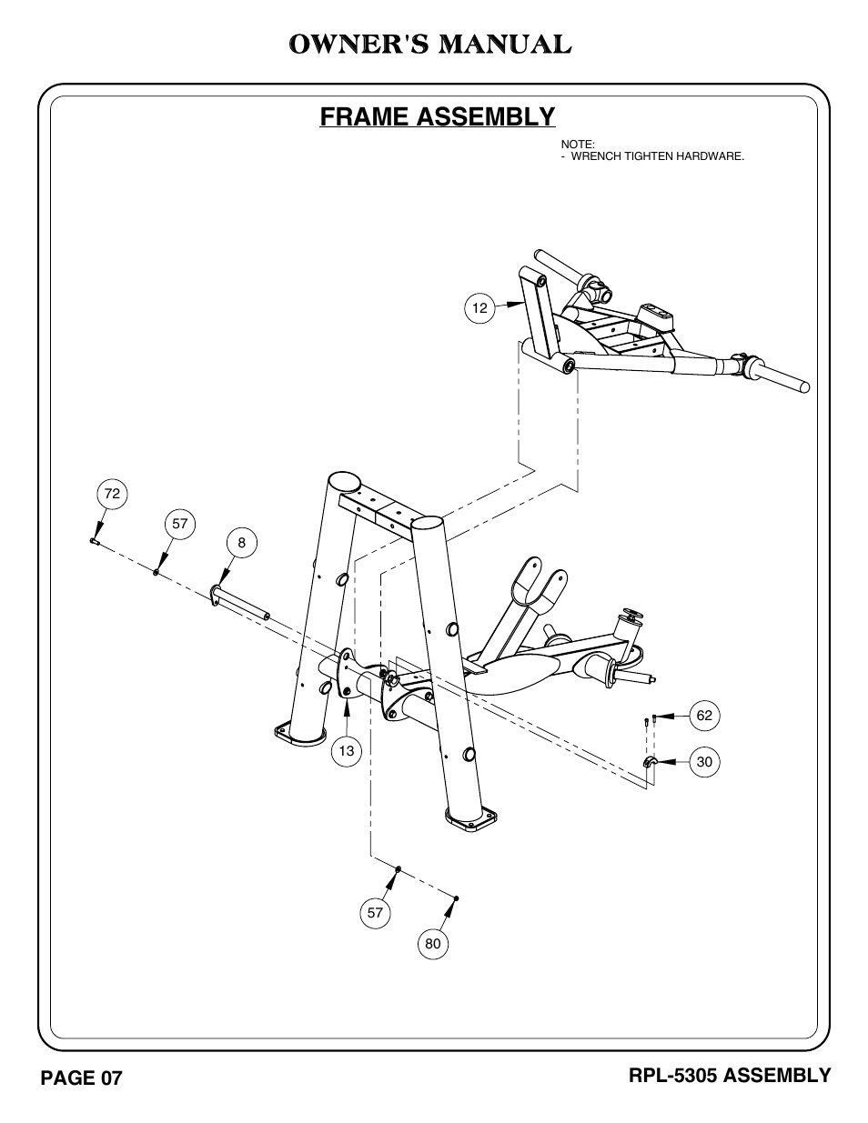 Owner's manual, Frame assembly | Hoist Fitness RPL-5305 User Manual | Page 13 / 51