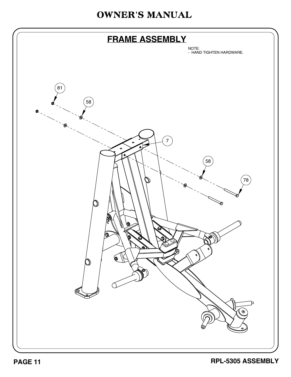 Owner's manual, Frame assembly | Hoist Fitness RPL-5305 User Manual | Page 17 / 51