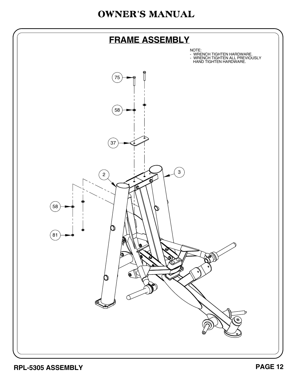 Owner's manual, Frame assembly | Hoist Fitness RPL-5305 User Manual | Page 18 / 51