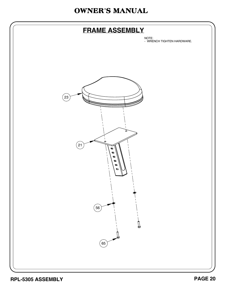 Frame assembly, Owner's manual | Hoist Fitness RPL-5305 User Manual | Page 2 / 51