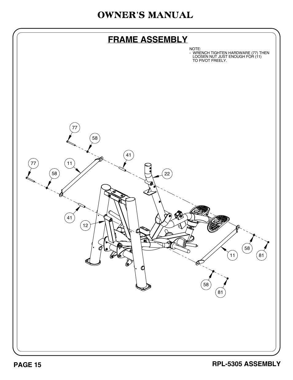 Owner's manual, Frame assembly | Hoist Fitness RPL-5305 User Manual | Page 21 / 51