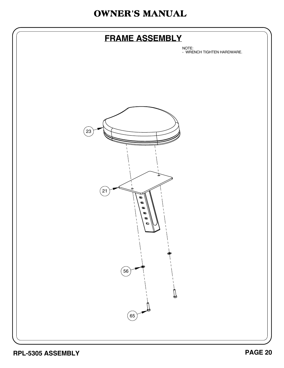 Frame assembly, Owner's manual | Hoist Fitness RPL-5305 User Manual | Page 26 / 51